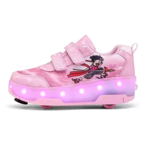 Zapatillas patines de 4 ruedas con botones LED para niñas
