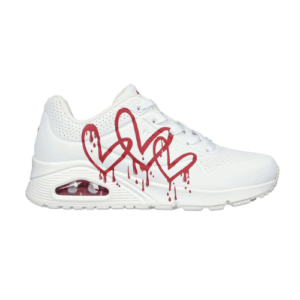 Zapatilla Skechers Uno Blanco con corazones Rojos